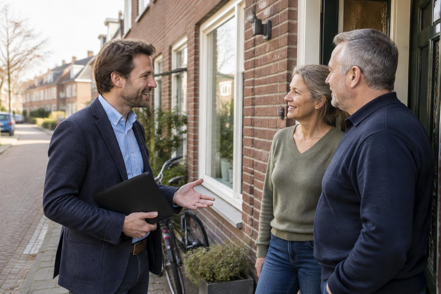 Lokale woonadviseur in gesprek met bewoners voor hun woning